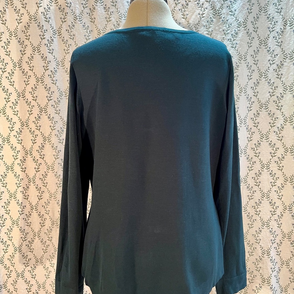 Doncaster Teal Green Silk Jersey Knit Long-Sleeve Shirt - Picture 8 of 9